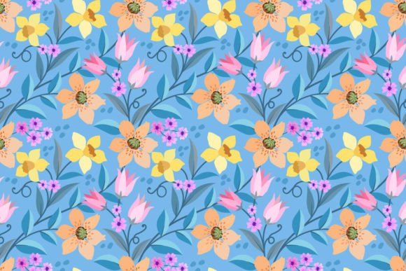 Flowers Design on Blue Color Background: A Seamless Pattern for Creative Projects
