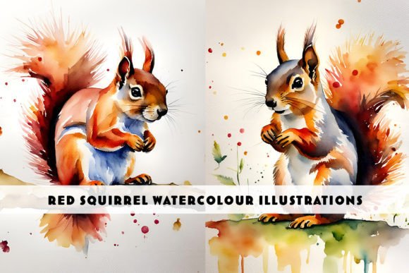 Red Squirrel Watercolour Duo: Versatile Art for Creative Projects