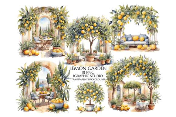 Watercolour Italian Lemon Garden Clipart: A Sun-Kissed Design Asset