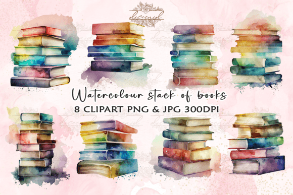 Watercolour Stack of Books Clipart: Elevate Your Creative Projects